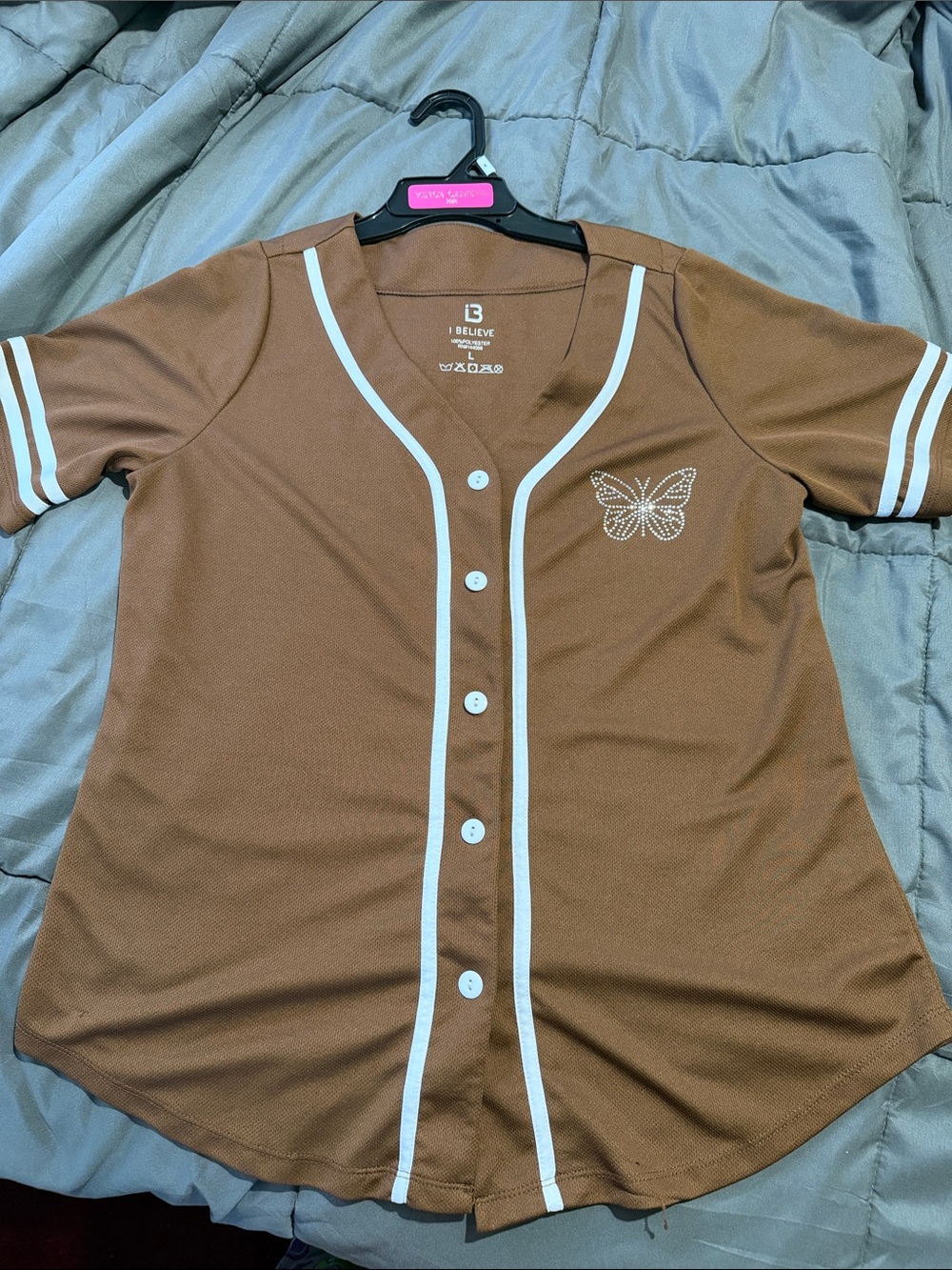 Brown Button-Front Girls' Butterfly Jersey Top